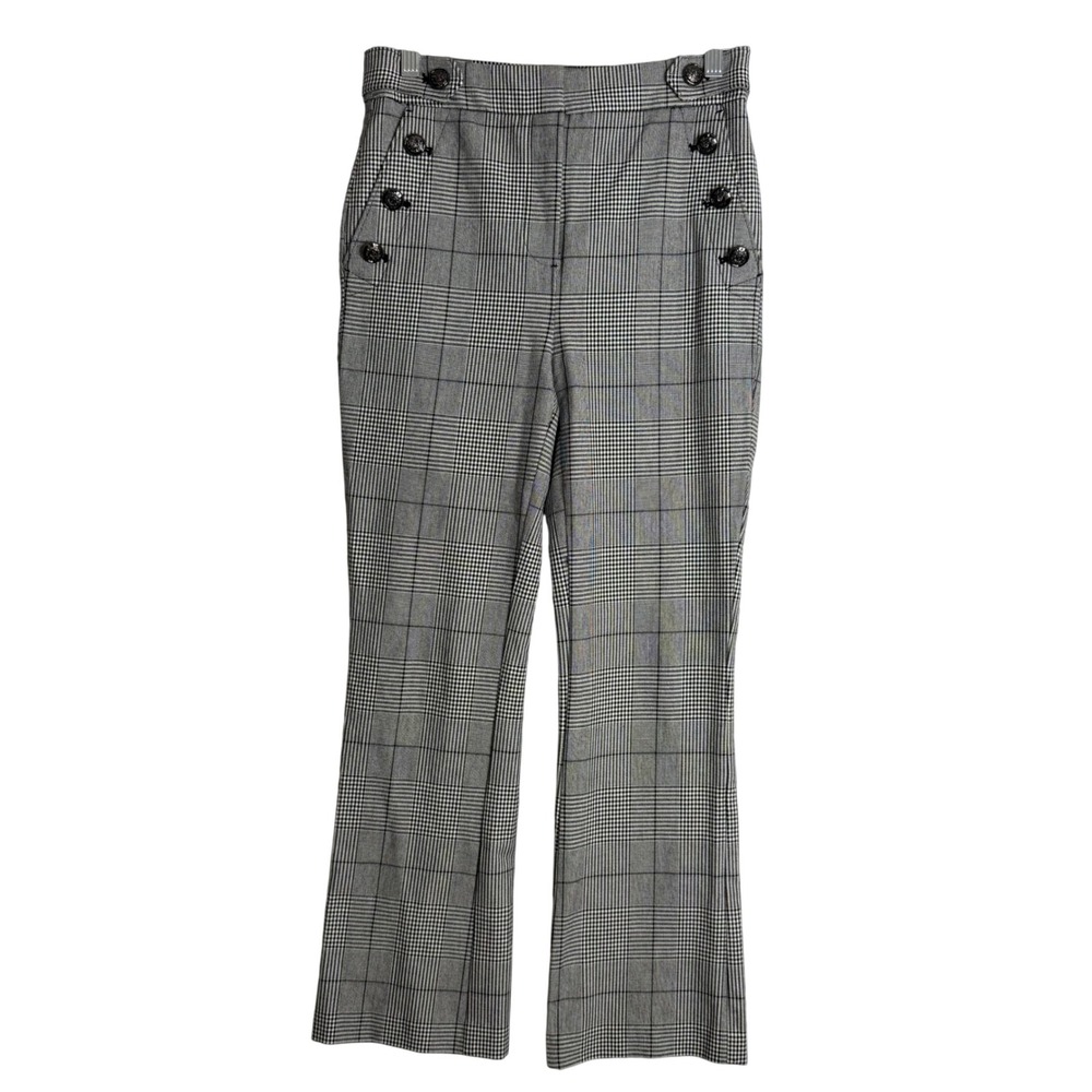 Loft Plaid Trouser Pants Womens 0 Black White Straight Leg Sailor Preppy